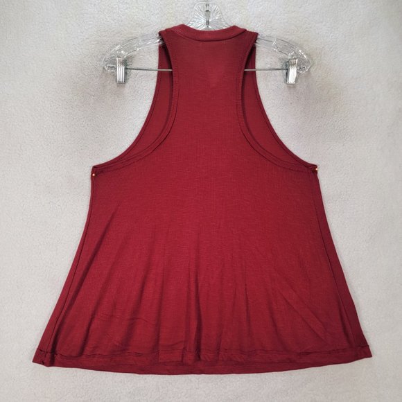Free People Burgundy Ribbed Knit Boho Round Neck Racerback Flowy Tank Blouse - Picture 10 of 13